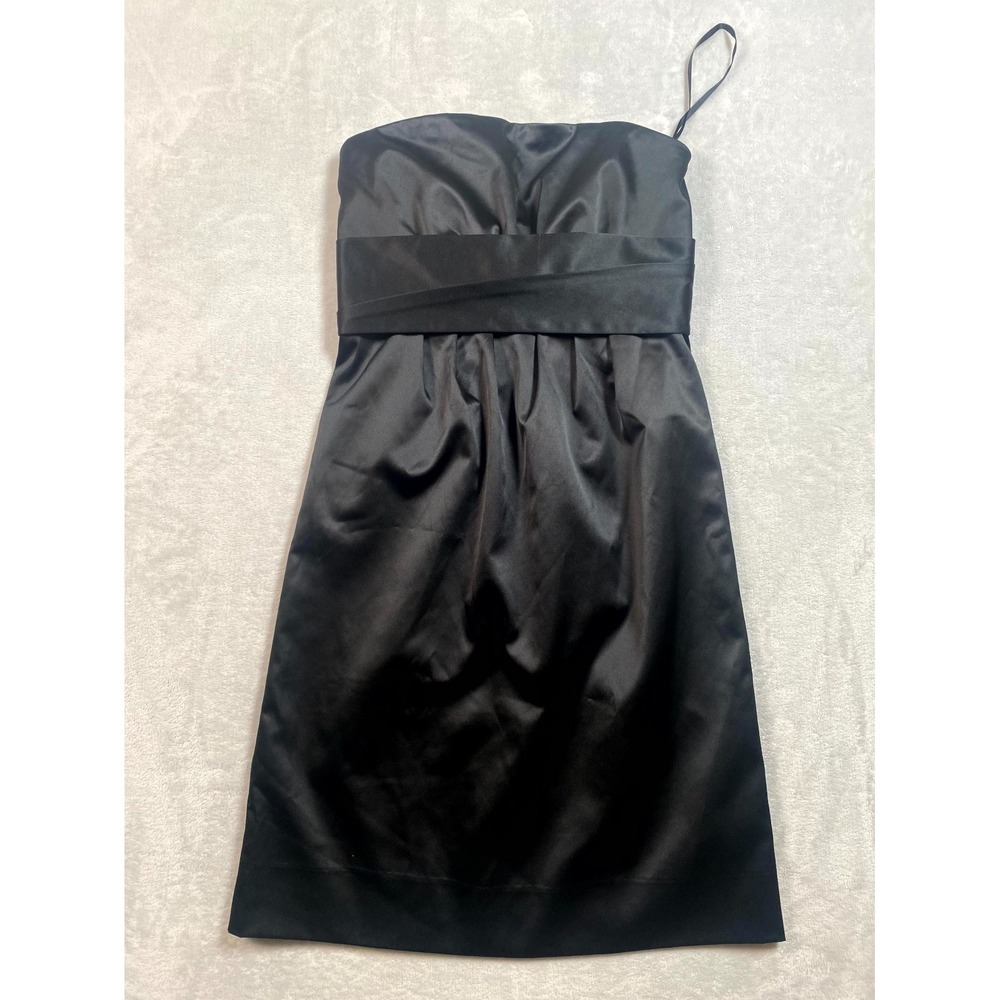 New York & Company Cocktail Dress Womens 2 Black Satin Strapless Holiday Party‎